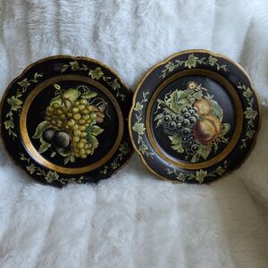 Tam San Hand Paited, Artistic Black and Gold Fruit Motif 2 Plates
